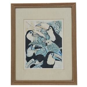Joyce Kasprzyk Signed Art Print Toucans 7.5x9.5" - Custom Frame 15.25x12.25"